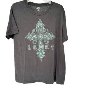 Lucky Celtic Cross St Patricks Day Graphic Tee Soft Charcoal Mens SS T Shirt